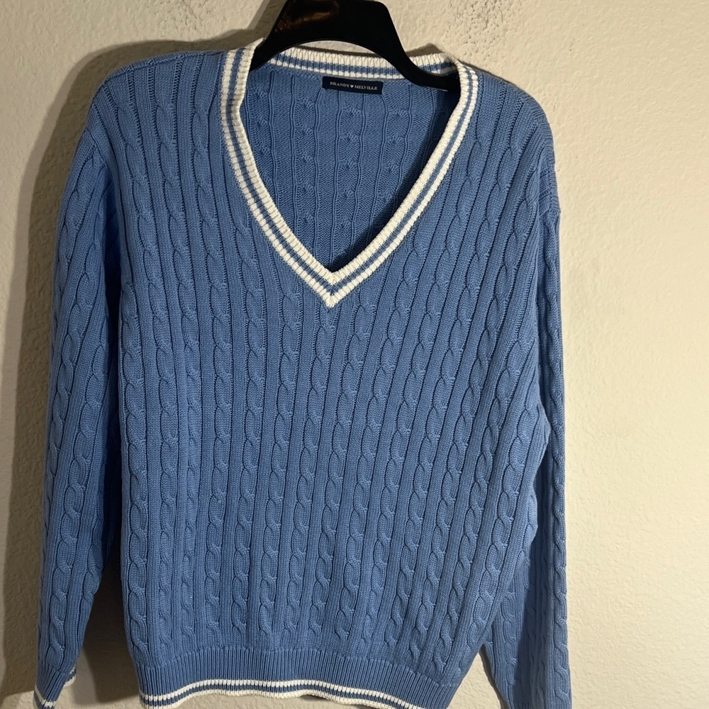 Brandy Melville Sweater Womens One Size Cable Knit Cricket Jumper Tennis V-Neck